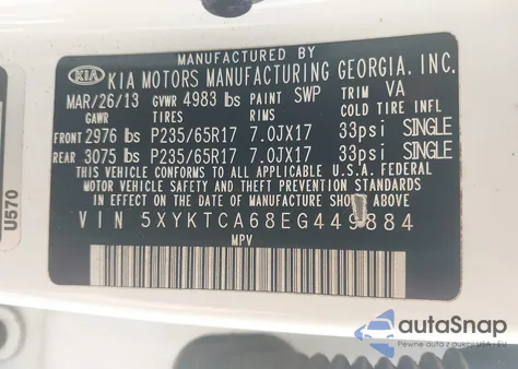 2014 Kia Sorento Lx z USA, uszkodzony, nr VIN 5XYKTCA68EG449884